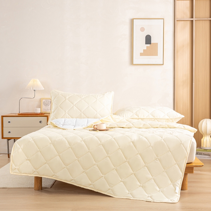 91家纺网 家纺一手货源 找家纺 憨豆家纺 2025新款水洗棉磨毛夹棉床笠四季床垫褥子床护垫薄款学生宿舍榻榻米垫被跨境加棉保护垫 床护垫-米白