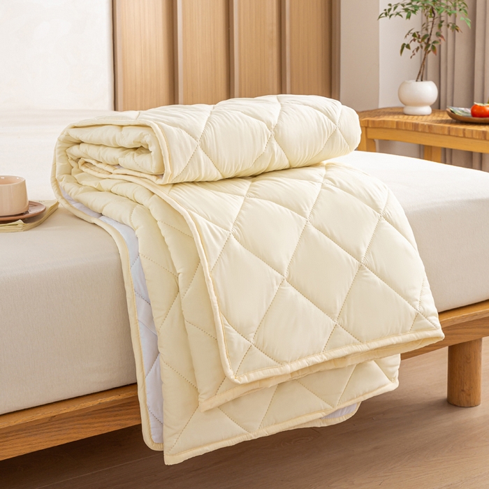 91家纺网 家纺一手货源 找家纺 憨豆家纺 2025新款水洗棉磨毛夹棉床笠四季床垫褥子床护垫薄款学生宿舍榻榻米垫被跨境加棉保护垫 床护垫-米白