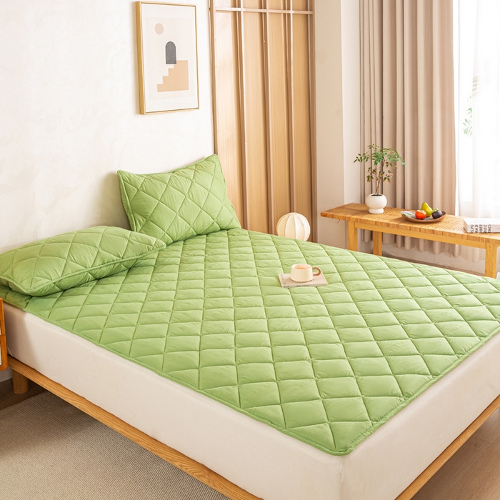 91家纺网 家纺一手货源 找家纺 憨豆家纺 2025新款水洗棉磨毛夹棉床笠四季床垫褥子床护垫薄款学生宿舍榻榻米垫被跨境加棉保护垫 床护垫-绿色