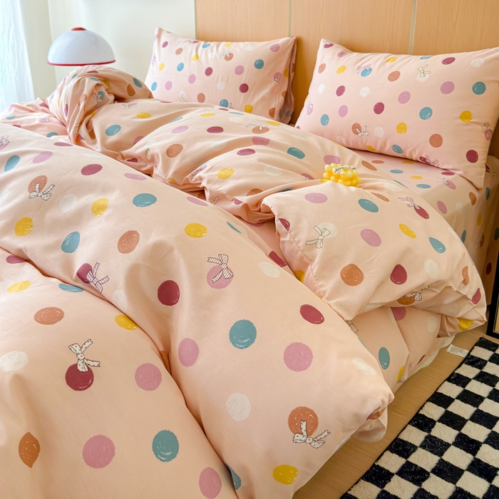 91家纺网 家纺一手货源 找家纺 感遇家纺  2025新款小清新甜系全棉四件套 甜心波点