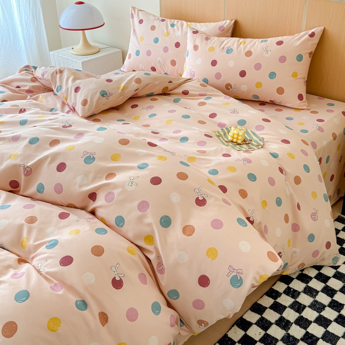 91家纺网 家纺一手货源 找家纺 感遇家纺  2025新款小清新甜系全棉四件套 甜心波点