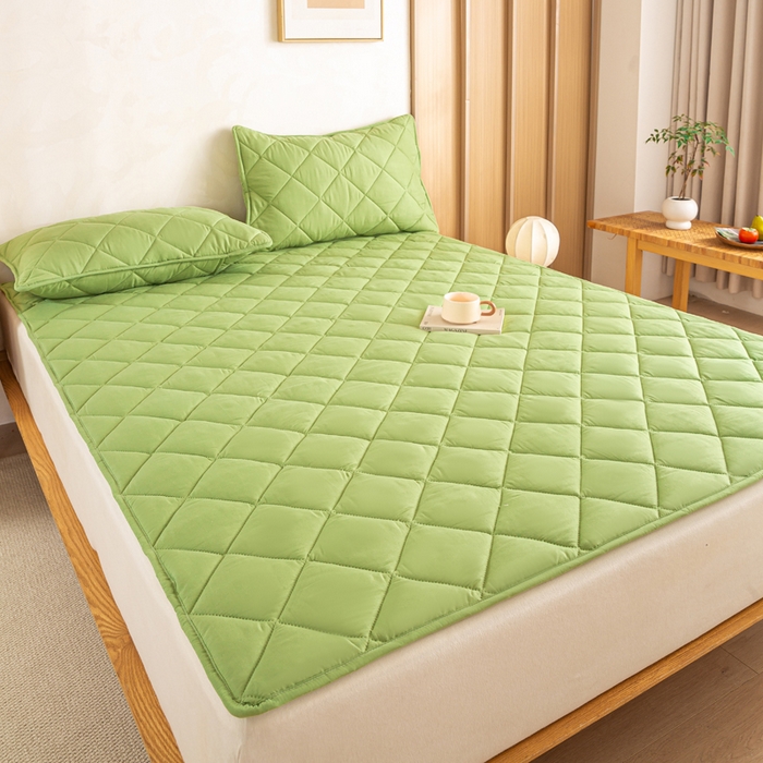 91家纺网 家纺一手货源 找家纺 憨豆家纺 2025新款水洗棉磨毛夹棉床笠四季床垫褥子床护垫薄款学生宿舍榻榻米垫被跨境加棉保护垫 床护垫-绿色