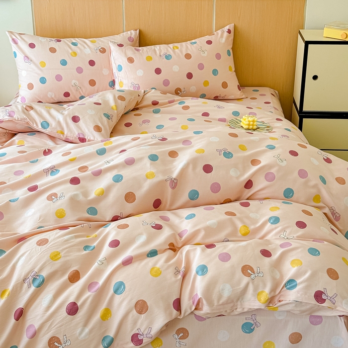 91家纺网 家纺一手货源 找家纺 感遇家纺  2025新款小清新甜系全棉四件套 甜心波点