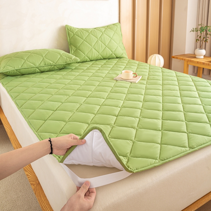91家纺网 家纺一手货源 找家纺 憨豆家纺 2025新款水洗棉磨毛夹棉床笠四季床垫褥子床护垫薄款学生宿舍榻榻米垫被跨境加棉保护垫 床护垫-绿色