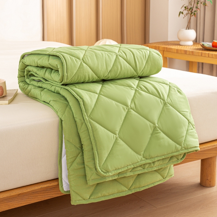 91家纺网 家纺一手货源 找家纺 憨豆家纺 2025新款水洗棉磨毛夹棉床笠四季床垫褥子床护垫薄款学生宿舍榻榻米垫被跨境加棉保护垫 床护垫-绿色