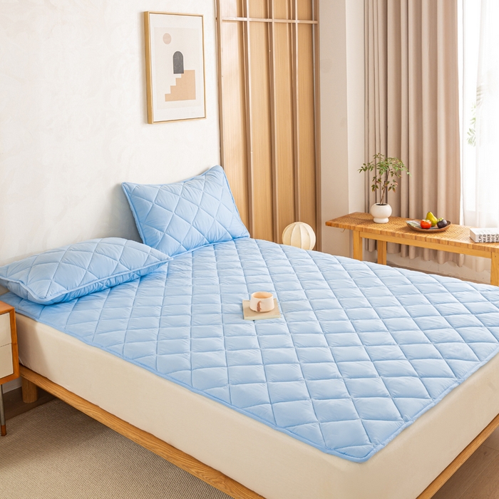 91家纺网 家纺一手货源 找家纺 憨豆家纺 2025新款水洗棉磨毛夹棉床笠四季床垫褥子床护垫薄款学生宿舍榻榻米垫被跨境加棉保护垫 床护垫-蓝色