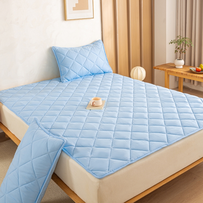 91家纺网 家纺一手货源 找家纺 憨豆家纺 2025新款水洗棉磨毛夹棉床笠四季床垫褥子床护垫薄款学生宿舍榻榻米垫被跨境加棉保护垫 床护垫-蓝色