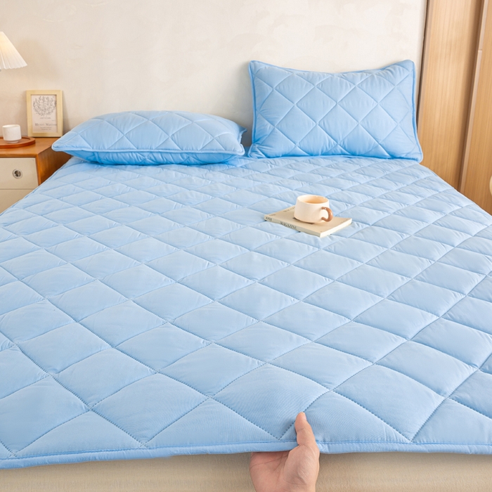 91家纺网 家纺一手货源 找家纺 憨豆家纺 2025新款水洗棉磨毛夹棉床笠四季床垫褥子床护垫薄款学生宿舍榻榻米垫被跨境加棉保护垫 床护垫-蓝色