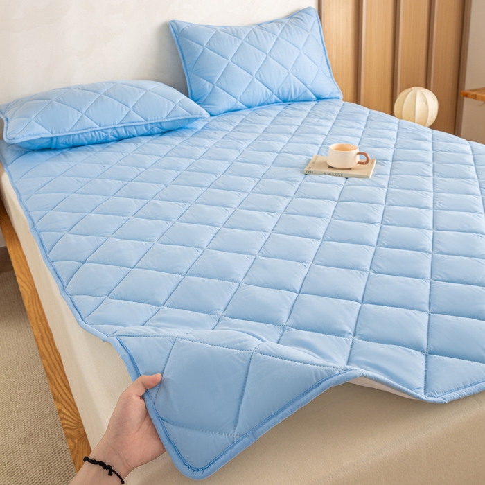 91家纺网 家纺一手货源 找家纺 憨豆家纺 2025新款水洗棉磨毛夹棉床笠四季床垫褥子床护垫薄款学生宿舍榻榻米垫被跨境加棉保护垫 床护垫-蓝色