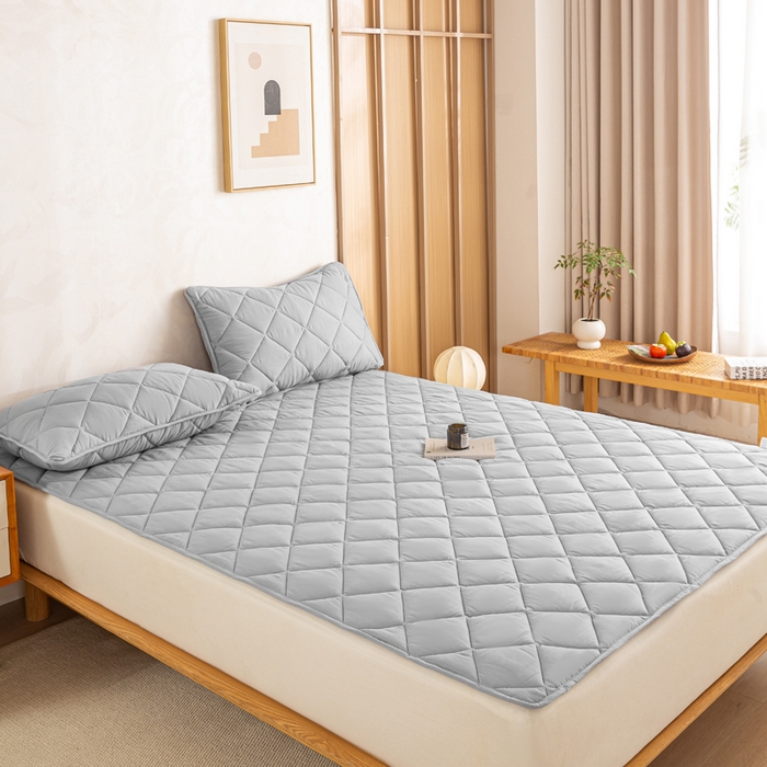 91家纺网 家纺一手货源 找家纺 憨豆家纺 2025新款水洗棉磨毛夹棉床笠四季床垫褥子床护垫薄款学生宿舍榻榻米垫被跨境加棉保护垫 床护垫-灰色