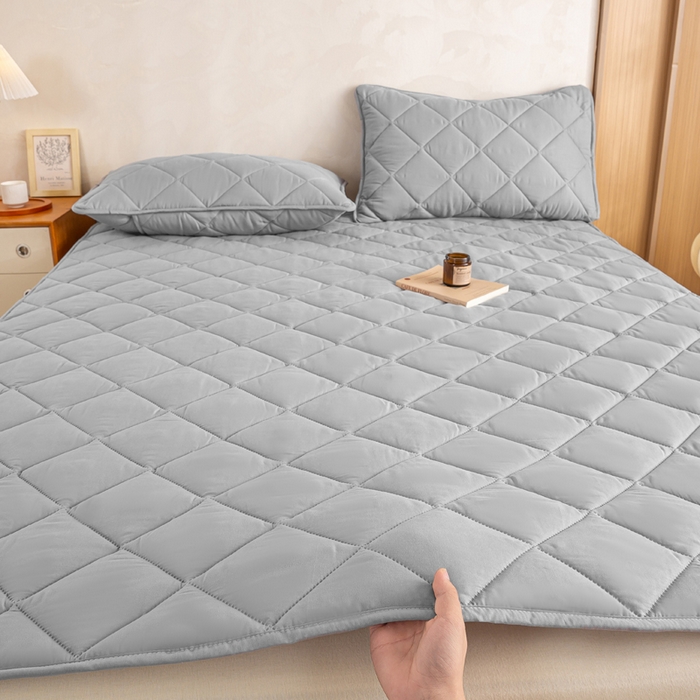 91家纺网 家纺一手货源 找家纺 憨豆家纺 2025新款水洗棉磨毛夹棉床笠四季床垫褥子床护垫薄款学生宿舍榻榻米垫被跨境加棉保护垫 床护垫-灰色