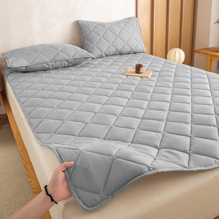 91家纺网 家纺一手货源 找家纺 憨豆家纺 2025新款水洗棉磨毛夹棉床笠四季床垫褥子床护垫薄款学生宿舍榻榻米垫被跨境加棉保护垫 床护垫-灰色