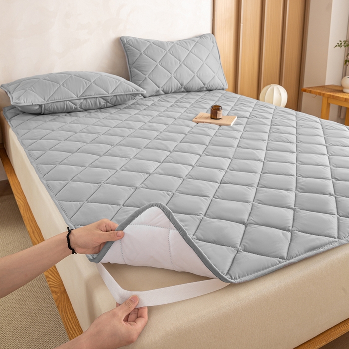 91家纺网 家纺一手货源 找家纺 憨豆家纺 2025新款水洗棉磨毛夹棉床笠四季床垫褥子床护垫薄款学生宿舍榻榻米垫被跨境加棉保护垫 床护垫-灰色