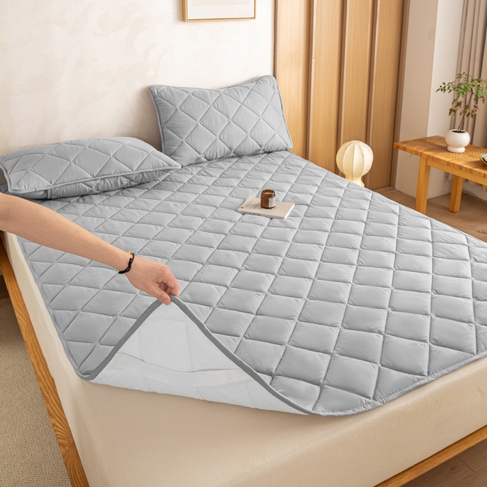 91家纺网 家纺一手货源 找家纺 憨豆家纺 2025新款水洗棉磨毛夹棉床笠四季床垫褥子床护垫薄款学生宿舍榻榻米垫被跨境加棉保护垫 床护垫-灰色