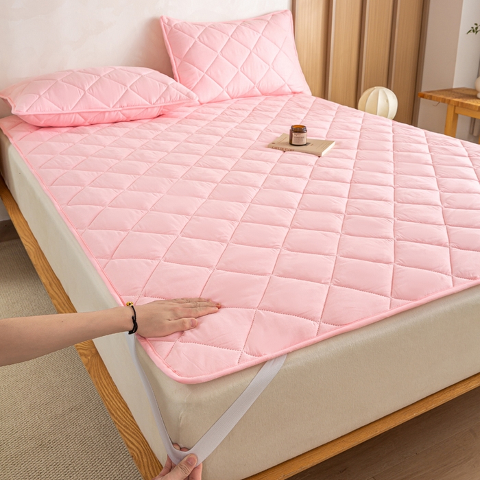 91家纺网 家纺一手货源 找家纺 憨豆家纺 2025新款水洗棉磨毛夹棉床笠四季床垫褥子床护垫薄款学生宿舍榻榻米垫被跨境加棉保护垫 床护垫-粉色