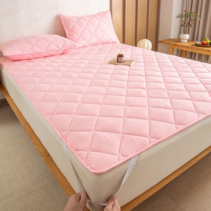 91家纺网 家纺一手货源 找家纺 憨豆家纺 2025新款水洗棉磨毛夹棉床笠四季床垫褥子床护垫薄款学生宿舍榻榻米垫被跨境加棉保护垫 床护垫-粉色