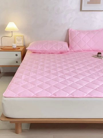 91家纺网 家纺一手货源 找家纺 憨豆家纺 2025新款水洗棉磨毛夹棉床笠四季床垫褥子床护垫薄款学生宿舍榻榻米垫被跨境加棉保护垫 床护垫-粉色
