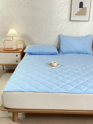 91家纺网 家纺一手货源 找家纺 憨豆家纺 2025新款水洗棉磨毛夹棉床笠四季床垫褥子床护垫薄款学生宿舍榻榻米垫被跨境加棉保护垫 床护垫-蓝色