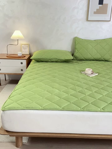 91家纺网 家纺一手货源 找家纺 憨豆家纺 2025新款水洗棉磨毛夹棉床笠四季床垫褥子床护垫薄款学生宿舍榻榻米垫被跨境加棉保护垫 床护垫-绿色