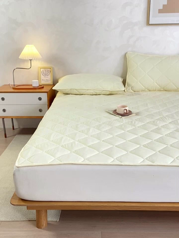 91家纺网 家纺一手货源 找家纺 憨豆家纺 2025新款水洗棉磨毛夹棉床笠四季床垫褥子床护垫薄款学生宿舍榻榻米垫被跨境加棉保护垫 床护垫-米白