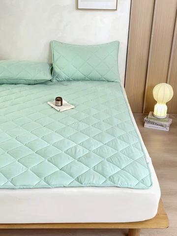 91家纺网 家纺一手货源 找家纺 憨豆家纺 2025新款水洗棉磨毛夹棉床笠四季床垫褥子床护垫薄款学生宿舍榻榻米垫被跨境加棉保护垫 床护垫-青色