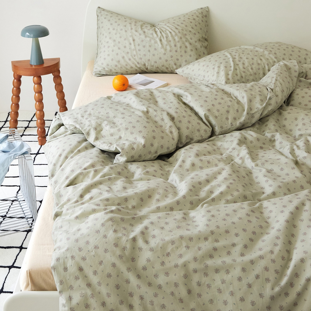 91家纺网 家纺一手货源 找家纺 EH家居 2025新款全棉斜纹印花-青春小调系列四件套 薄荷微苔花