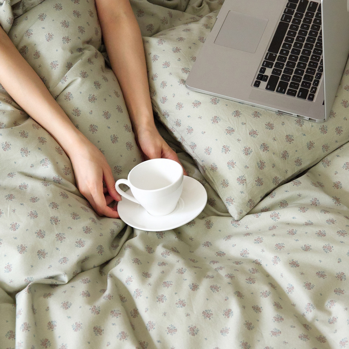 91家纺网 家纺一手货源 找家纺 EH家居 2025新款全棉斜纹印花-青春小调系列四件套 薄荷微苔花