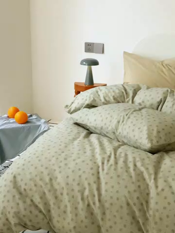 91家纺网 家纺一手货源 找家纺 EH家居 2025新款全棉斜纹印花-青春小调系列四件套 薄荷微苔花