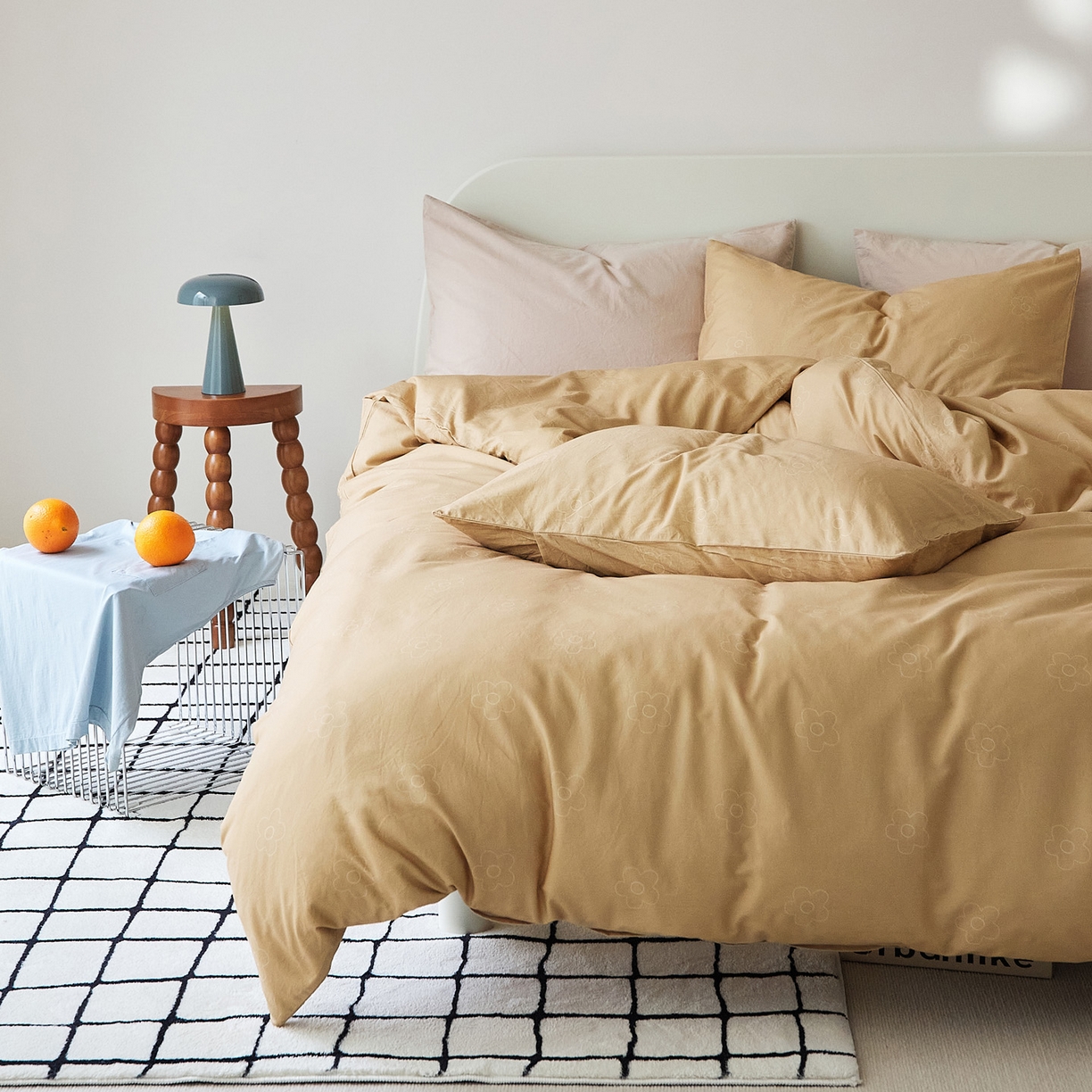 91家纺网 家纺一手货源 找家纺 EH家居 2025新款全棉斜纹印花-青春小调系列四件套 可可饼干