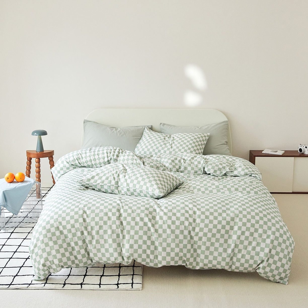 EH家居 2025新款全棉斜纹印花-青春小调系列四件套 棋盘格-绿