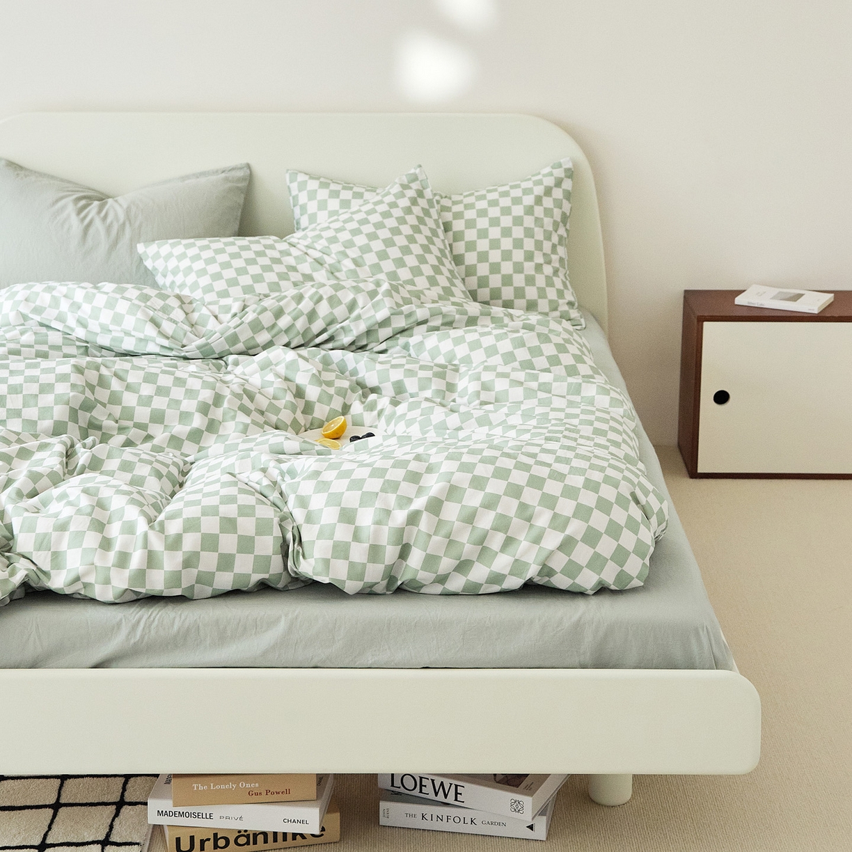 91家纺网 家纺一手货源 找家纺 EH家居 2025新款全棉斜纹印花-青春小调系列四件套 棋盘格-绿