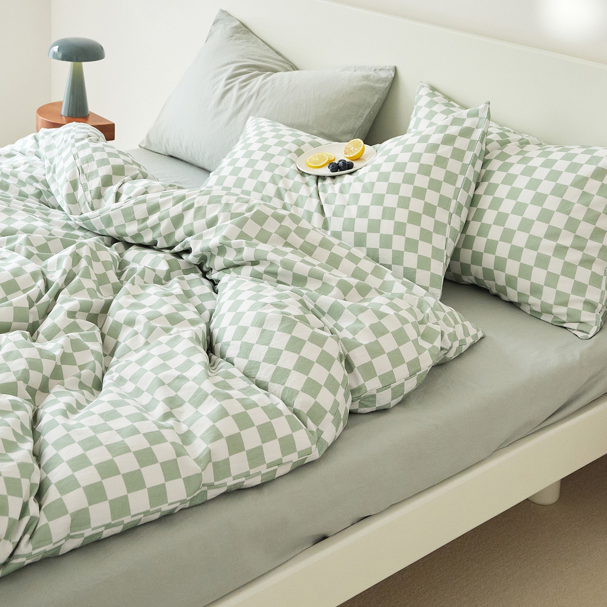 91家纺网 家纺一手货源 找家纺 EH家居 2025新款全棉斜纹印花-青春小调系列四件套 棋盘格-绿