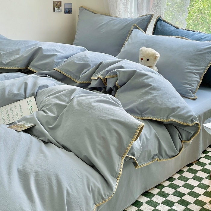 91家纺网 家纺一手货源 找家纺 （总）瑞莱 2025新款全棉轻奢水洗棉贝壳绣四件套,豆沙,粉玉,米白,米黄,浅灰,浅蓝,深灰,深蓝,水绿,星蓝