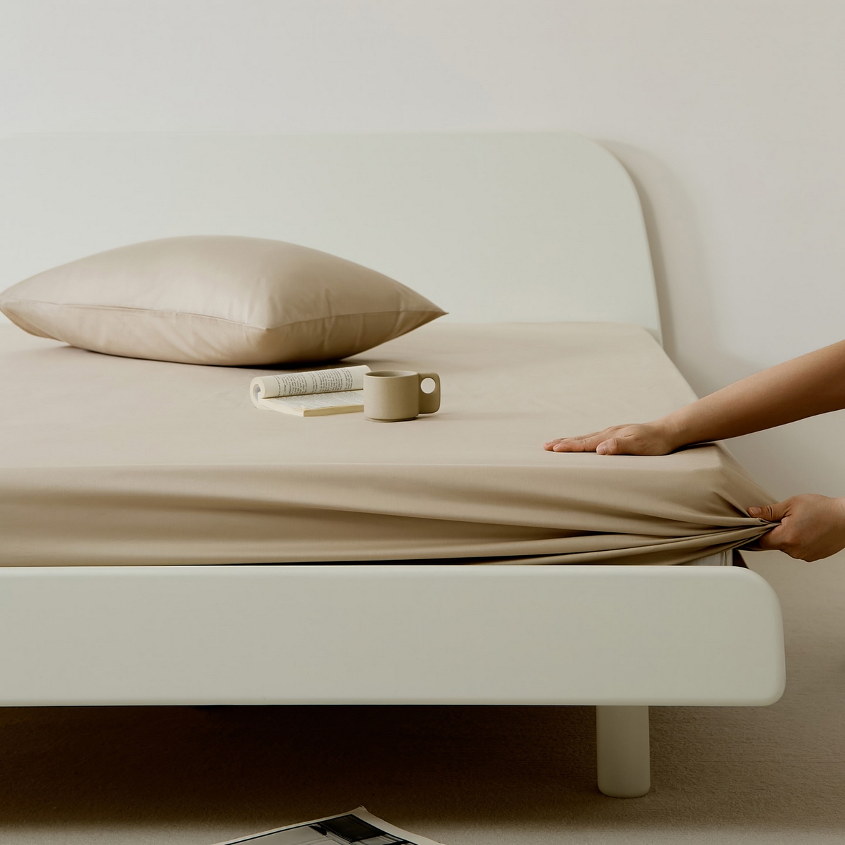 91家纺网 家纺一手货源 找家纺 EH家居 2025新款全棉斜纹纯色-青春小调系列单床笠 米茶