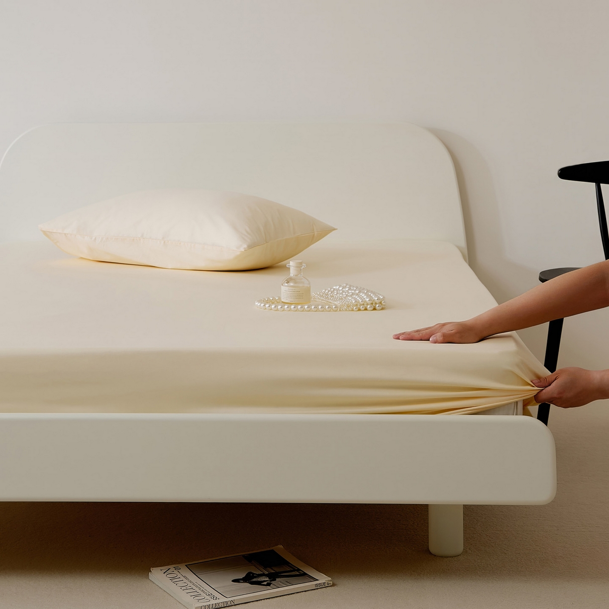 91家纺网 家纺一手货源 找家纺 EH家居 2025新款全棉斜纹纯色-青春小调系列单床笠 奶黄色