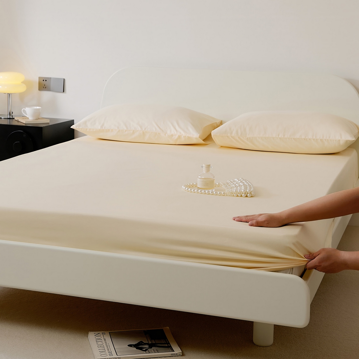 91家纺网 家纺一手货源 找家纺 EH家居 2025新款全棉斜纹纯色-青春小调系列单床笠 奶黄色