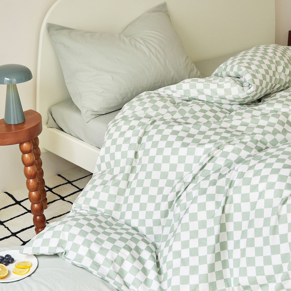 91家纺网 家纺一手货源 找家纺 EH家居 2025新款全棉斜纹印花-青春小调系列单被套 棋盘格-绿