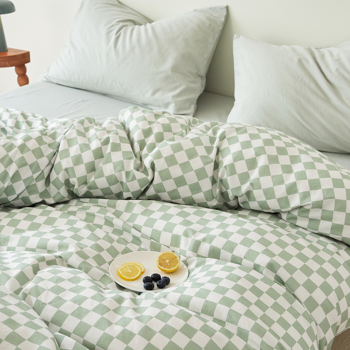 91家纺网 家纺一手货源 找家纺 EH家居 2025新款全棉斜纹印花-青春小调系列单被套 棋盘格-绿