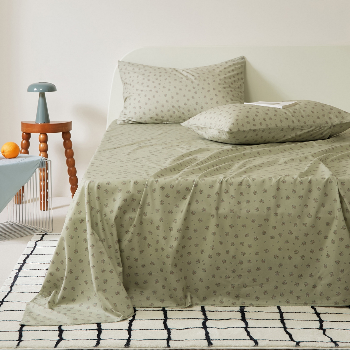 91家纺网 家纺一手货源 找家纺 EH家居 2025新款全棉斜纹印花-青春小调系列单床单 薄荷微苔花