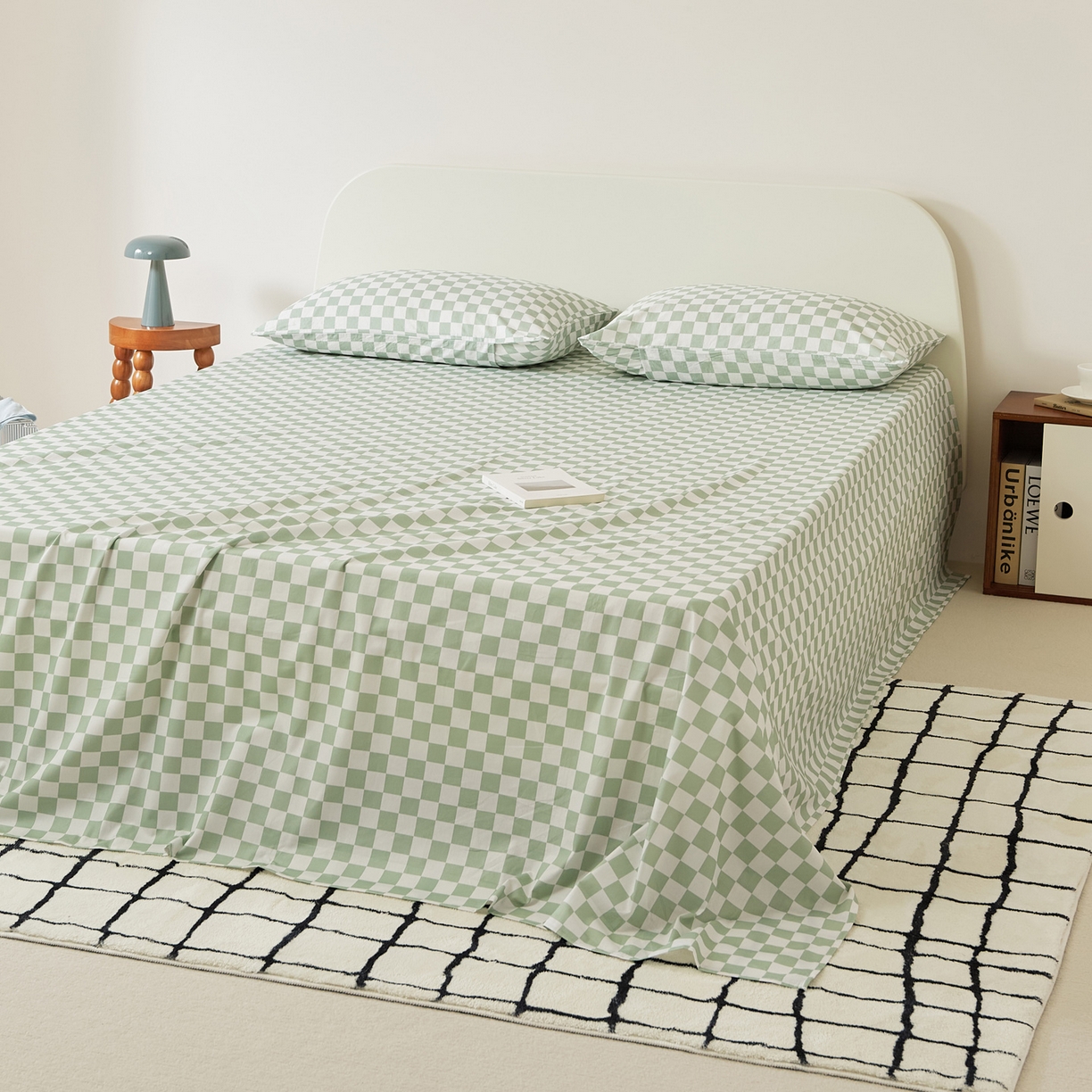 91家纺网 家纺一手货源 找家纺 EH家居 2025新款全棉斜纹印花-青春小调系列单床单 棋盘格-绿