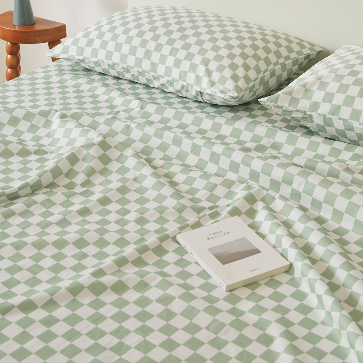 91家纺网 家纺一手货源 找家纺 EH家居 2025新款全棉斜纹印花-青春小调系列单床单 棋盘格-绿
