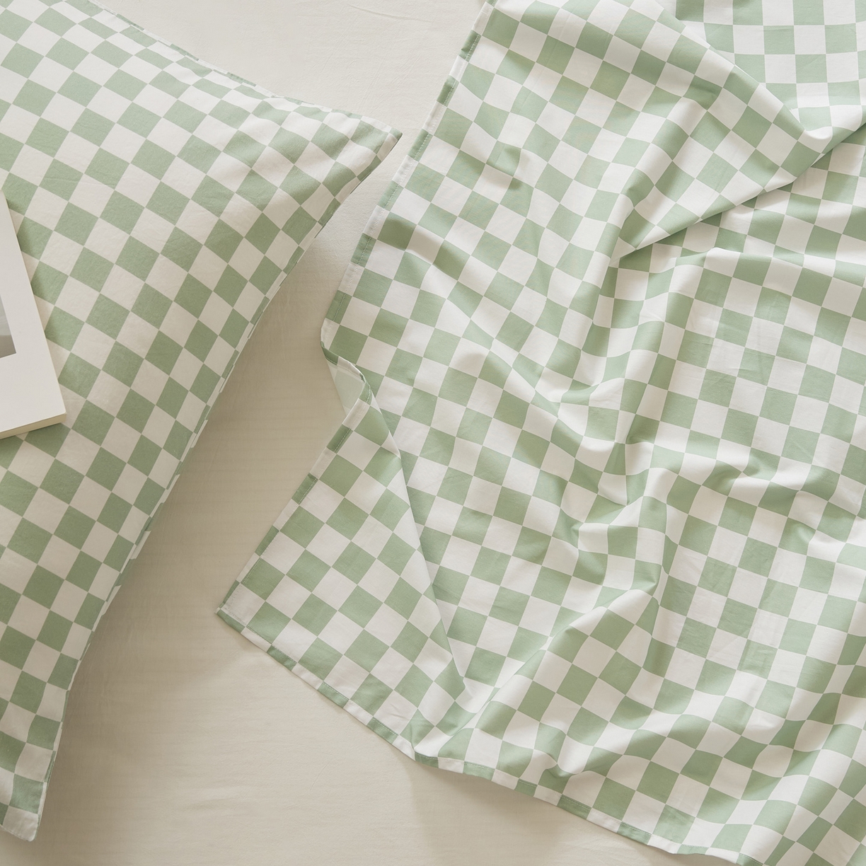 91家纺网 家纺一手货源 找家纺 EH家居 2025新款全棉斜纹印花-青春小调系列单床单 棋盘格-绿