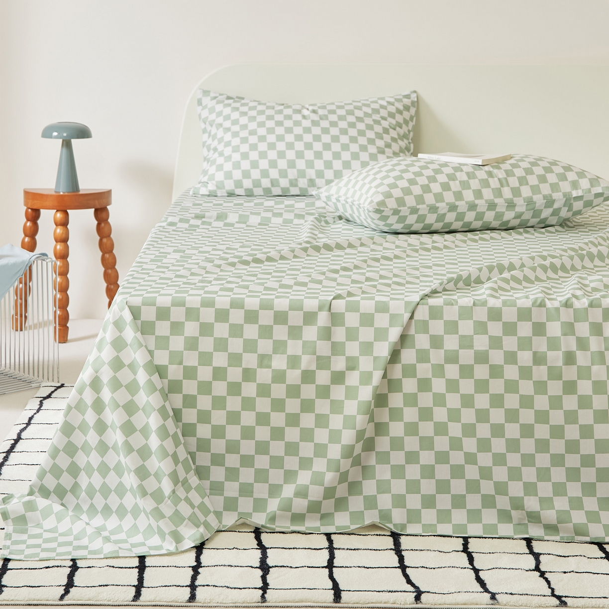 91家纺网 家纺一手货源 找家纺 EH家居 2025新款全棉斜纹印花-青春小调系列单床单 棋盘格-绿