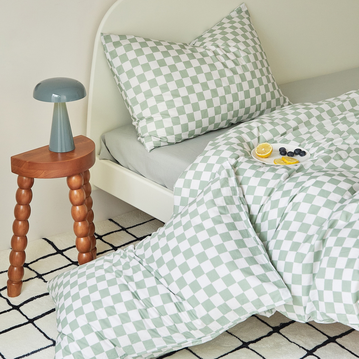 91家纺网 家纺一手货源 找家纺 EH家居 2025新款全棉斜纹印花-青春小调系列单枕套 棋盘格-绿