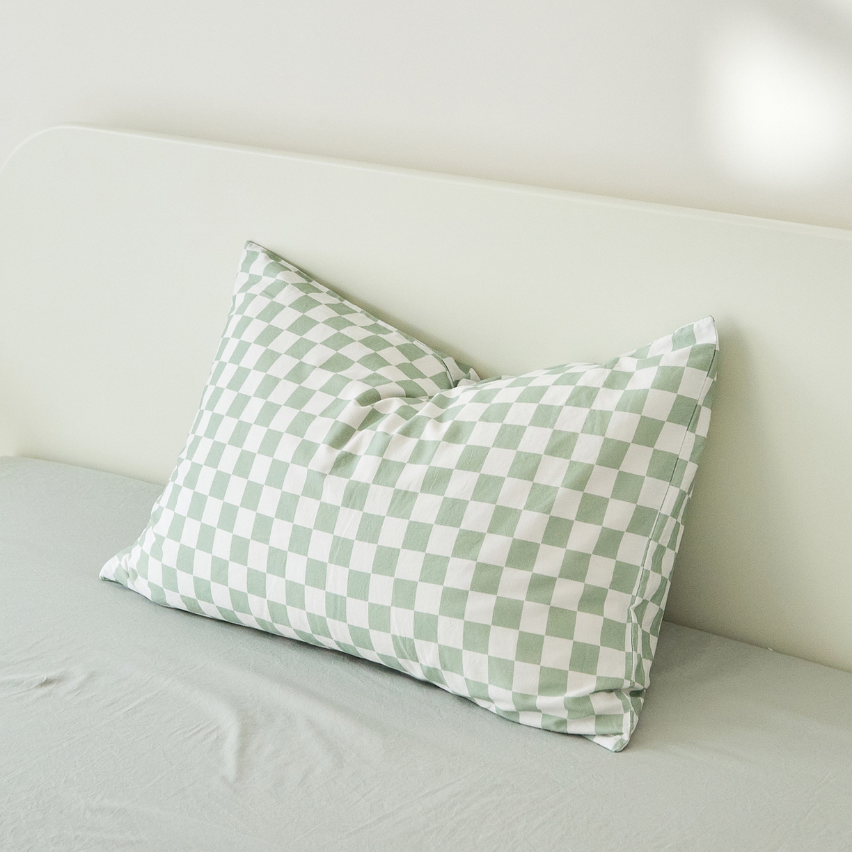 91家纺网 家纺一手货源 找家纺 EH家居 2025新款全棉斜纹印花-青春小调系列单枕套 棋盘格-绿