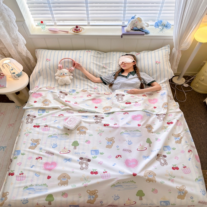 91家纺网 家纺一手货源 找家纺 （总）Sweet dreams甜梦 2025新款全棉纯棉卡通印花睡袋酒店一体式全棉旅行睡袋