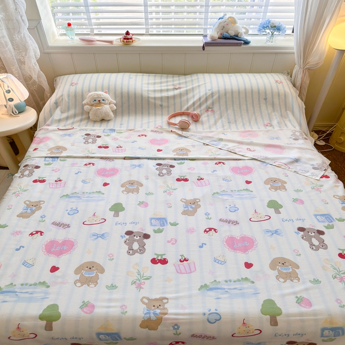 91家纺网 家纺一手货源 找家纺 Sweet dreams甜梦 2025新款全棉纯棉卡通印花睡袋酒店一体式全棉旅行睡袋 蛋糕小熊