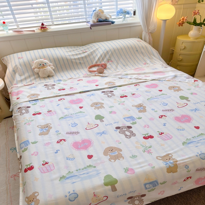 91家纺网 家纺一手货源 找家纺 Sweet dreams甜梦 2025新款全棉纯棉卡通印花睡袋酒店一体式全棉旅行睡袋 蛋糕小熊