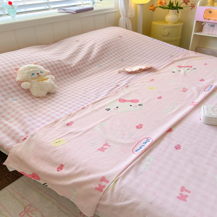 91家纺网 家纺一手货源 找家纺 Sweet dreams甜梦 2025新款全棉纯棉卡通印花睡袋酒店一体式全棉旅行睡袋 粉色猫猫