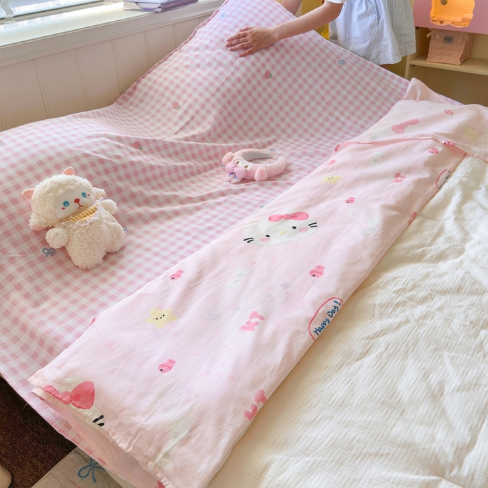 91家纺网 家纺一手货源 找家纺 Sweet dreams甜梦 2025新款全棉纯棉卡通印花睡袋酒店一体式全棉旅行睡袋 粉色猫猫